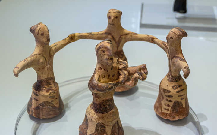 Clay figurines found at the excavation site of the Minoan palace of Agia Triada